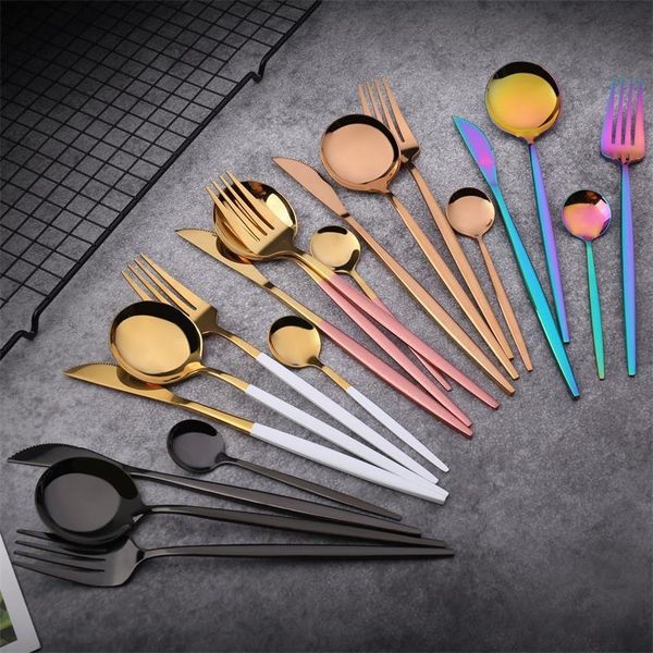 

dinnerware set stainless steel gold silver cutlery set knife fork set coffee teaspoon tableware flatware kitchen dropshipping