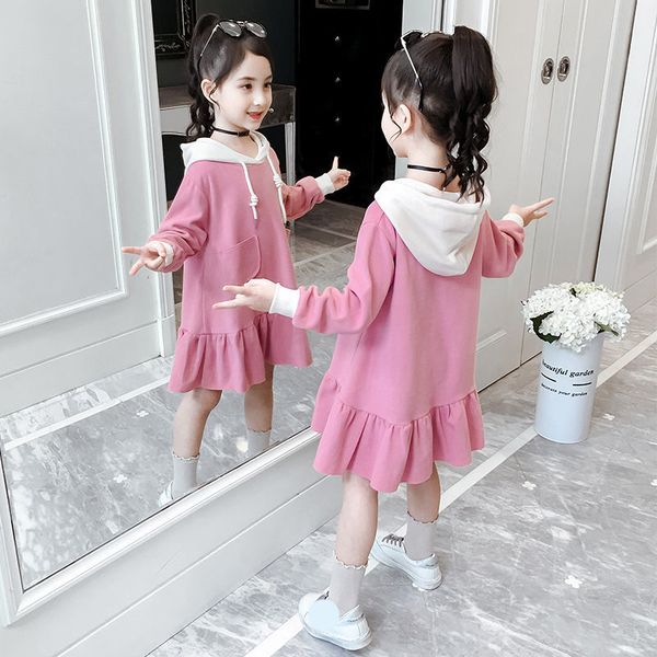 

baby girl dress 2019 fashion kids spiring autumn clothes princess girls long sleeve dresses 110~160 plus big size hooded, Red;yellow