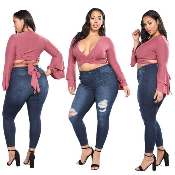 

рваные джинсы женщина большой размер полные женские джинсы плюс большой размер push up джинсовые брюки мама рваные брюки 6xl 7xl, Blue