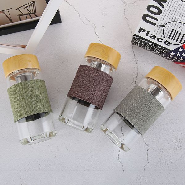 

350ml glass water bottles heat resistant round office car cup with stainless steel tea infuser strainer ltumbler christmas gifts xd21273