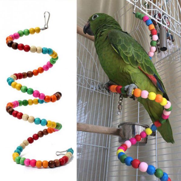 

multicolor wooden ladder swing exercise rainbow parrot parakeet ladder hamster toy beads parrot birds toys cage decoration