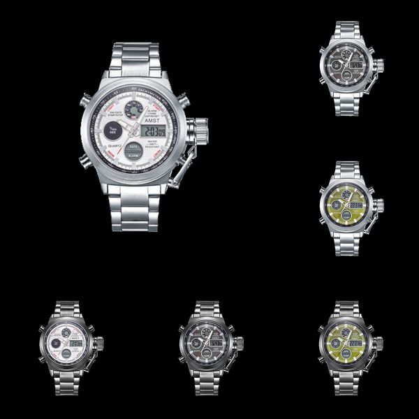 

amst electron electron men's multifunctional waterproof student sports electronic watch mountaineering steel strap watch, Blue