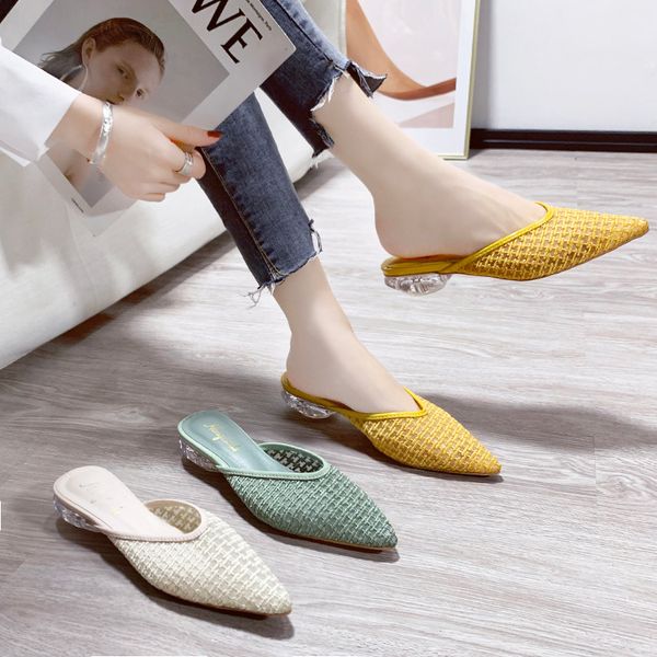

slippers 2021 women low heel fashion mules shoes pointed toe slides candy color sandal ladies flip flop zapatos mujer, Black