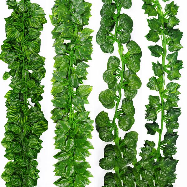 

2m long simulation plants green ivy leaf fake grape vine artificial flower string foliage leaves home wedding garden decoration