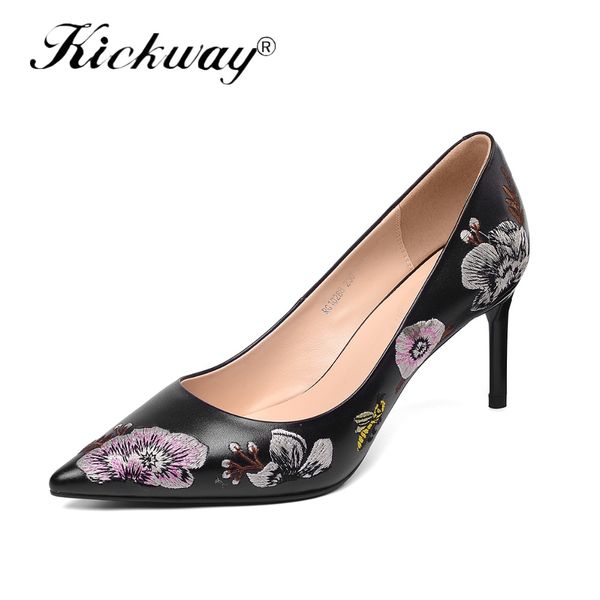 

women embroidery floral shoes women high heel pumps black pink party shoes woman chaussures femme sapato feminino size 34-39, Black;white