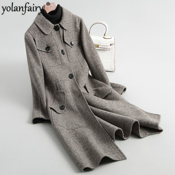 

women's wool & blends coat female long wolen jacket spring autumn coats and jackets women korean fashion clothes casaco feminino kqn380, Black
