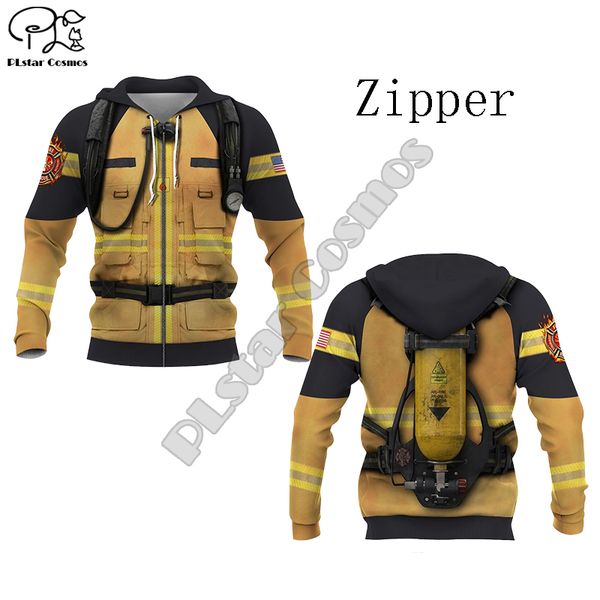 

men women firefighter usa flag print 3d hoodies firemen jacket sweatshirts zipper long sleeve pullover tracksuit coat, Black