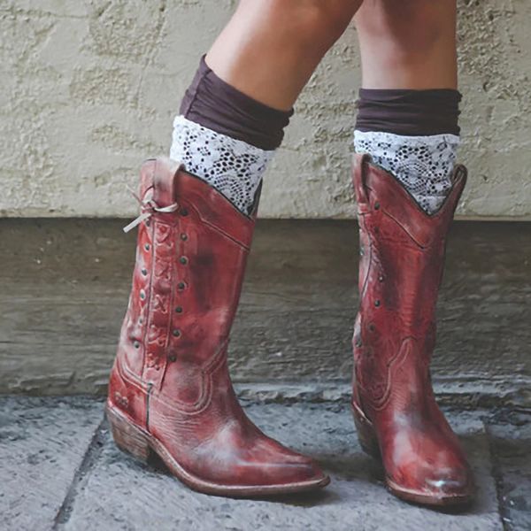 

puimentiua 2019 pointed toe casual ladies fashion autumn mid-calf women boots square heel slip on women female zapatos de mujer, Black