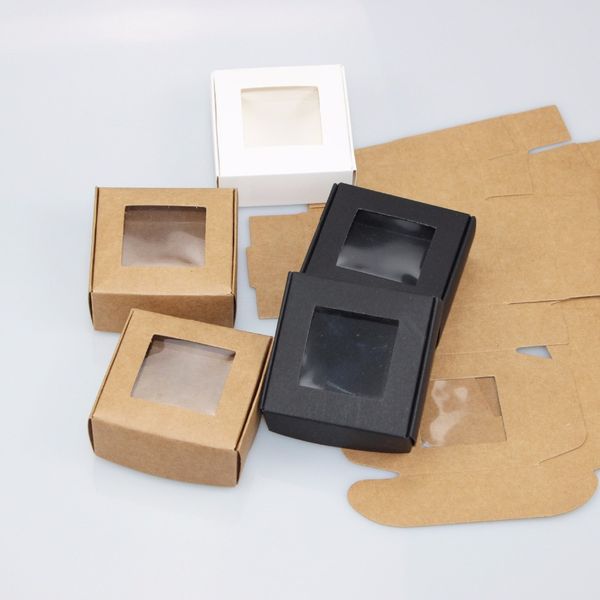 

wholesale 300pcs kraft paper box transparent pvc window soap boxes jewelry gift packaging box wedding favors candy