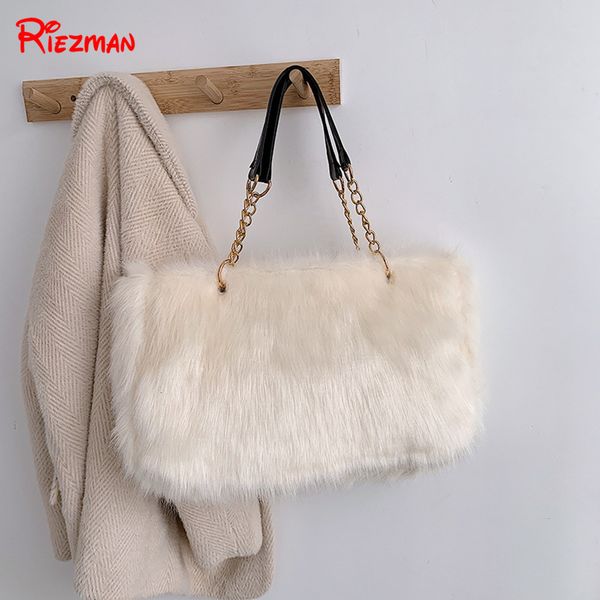 

riezman 2019 luxury faux fur bags for women winter leopard print handbag large capacity shoulder bag females tote handle bag