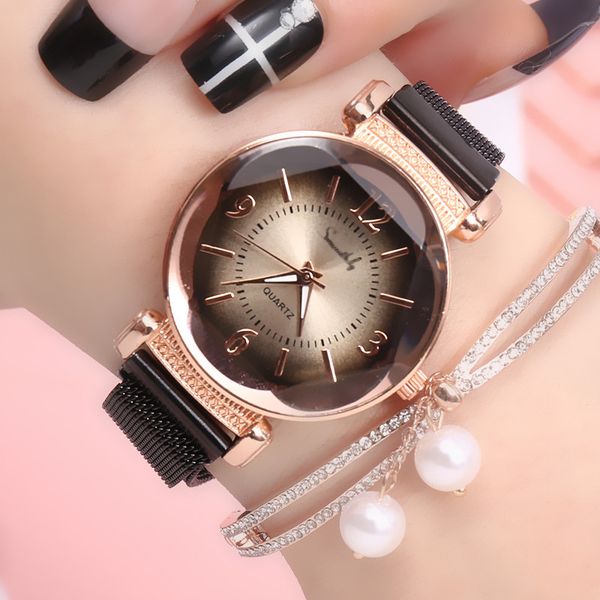 

women watch gradient dial milan strap luxury fashion ladies watch women dress watches party decoration gifts, Slivery;brown