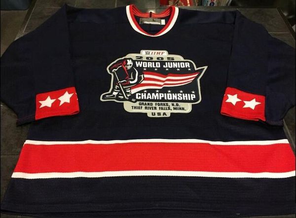 

size xxs-6xl vintage world jr championship grand forks, north dakota 2005 usa hockey jersey embroidery stitched customize any number and nam, Black;red