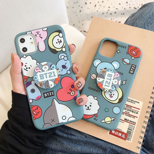 

luxury design cartoon bt21 diamond pattern phone case for iphone x xr xs 11 pro max 6s 7 8 plus cute phone cover coque holder
