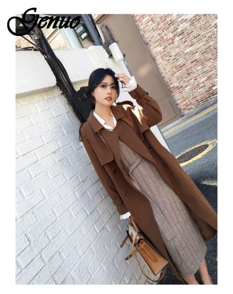 

genuo 2018 новая весна осень trench женщины hoodie пальто вскользь негабаритные long basic ветровка свободный плюс размер верхней одежды, Tan;black