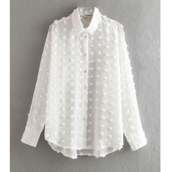 

new women fashion dot stitching casual chiffon blouse shirt women long sleeve chic blusas perspective white chemise ls3725