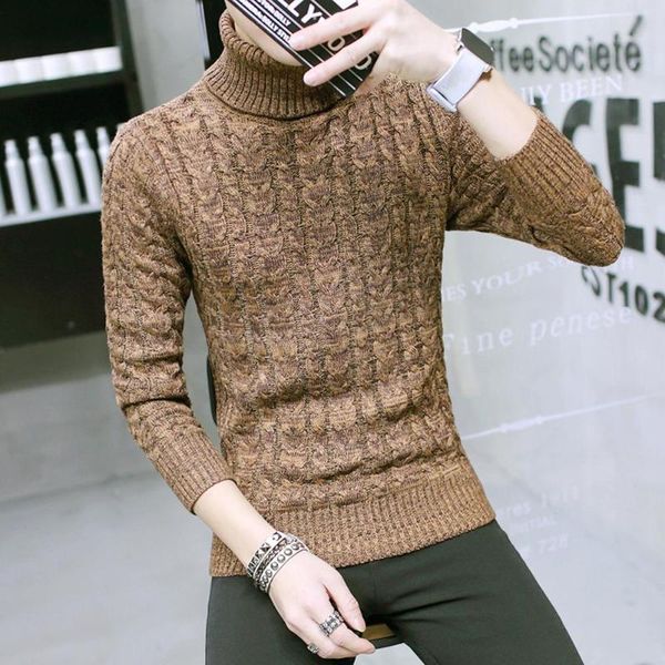 

casual men solid color winter turtle neck long sleeve twist slim knitted sweater turtle neck long sleeve twist knitted sweater, White;black