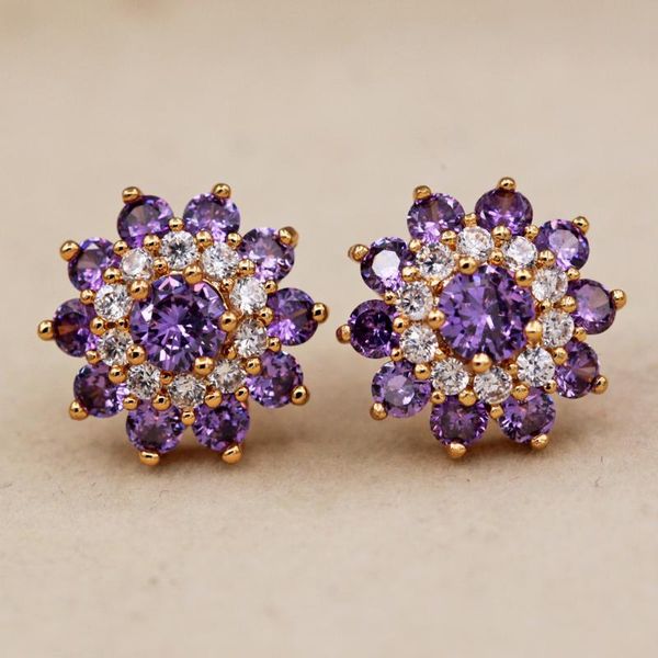 

rlopay fashion women's earrings jewelry gold stone crystal purple zircon gold earring for women luxury stud earrings, Golden;silver