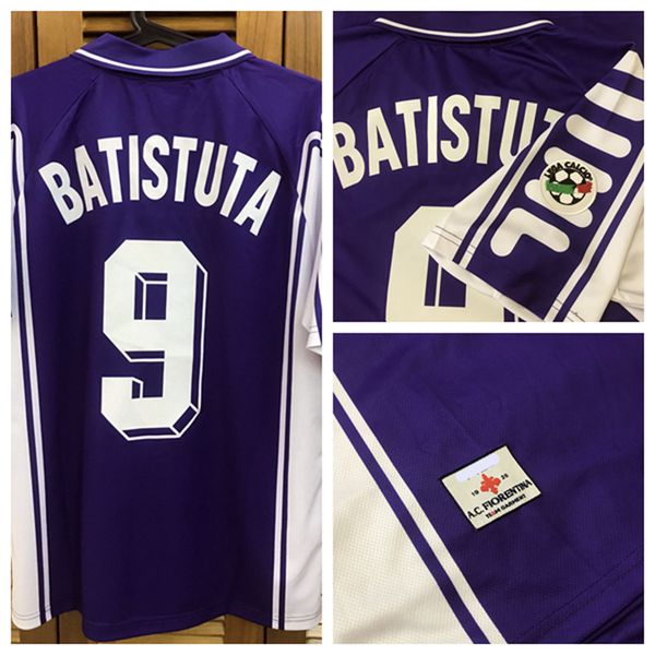 

rugby fio 99/00 vintage classic home shirt jersey short sleeves batistuta rugby football custom name number patches sponsor, Black;gray