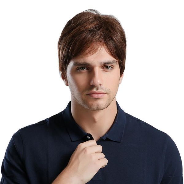 

10'' short straight men's wigs side part synthetic natural wig with bangs (wig cap included, Black