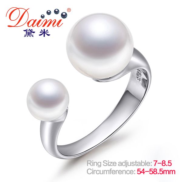 

daimi brand design genuine pearl ring open silver ring 6-7mm & 9-10mm double pearl adjust size 7 to 8.5, Golden;silver