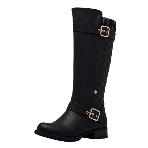 

sagace boots women shoes winter round toe leather boots square heel zipper long tube shoes casual knee for women, Black
