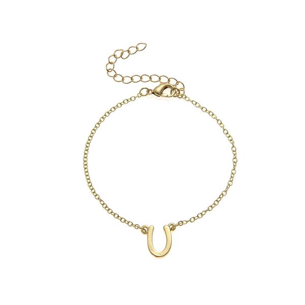 Sorte ferradura charme pulseira cavalo sapato casco pulseiras simples alfabeto nome inicial letra u forma pulseiras jóias