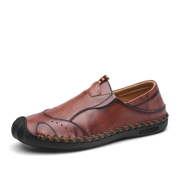 

men's shoes spring autumn genuine leather loafers mocassin homme men casual shoes handmade soft bottom slip-on shoes, Black