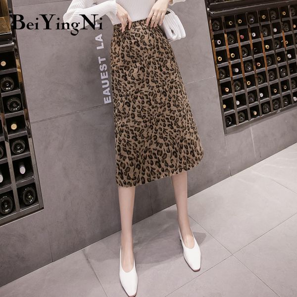 

beiyingni leopard pencil skirt women vintage slim high waist skirt ladies work wear slim casual winter woolen bodycon midi, Black