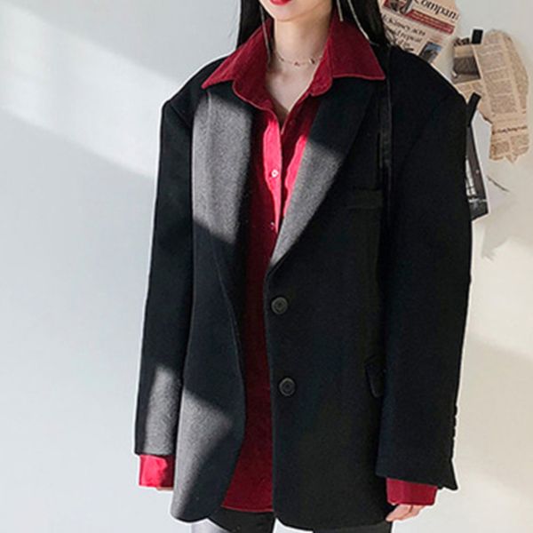 

tvvovvin 2019 autumn new casual fashion women loose plus temperament solid color single-breasted short woolen blazer c544, Black