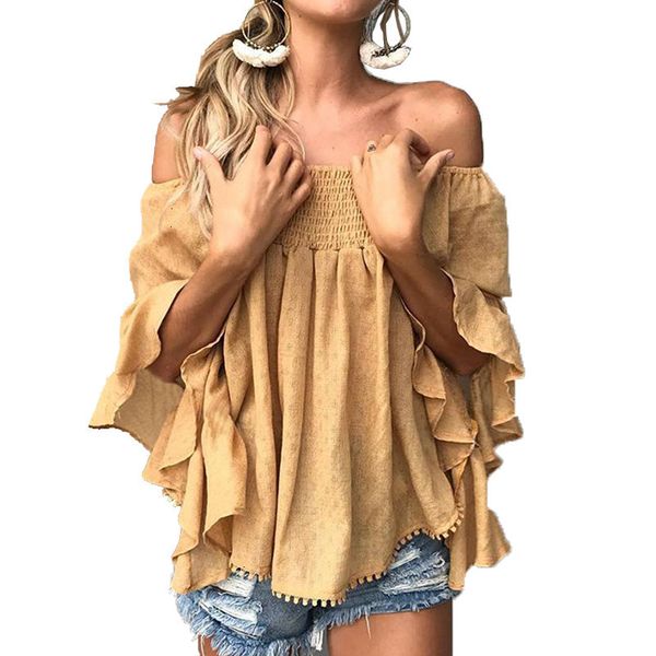 

off blouses shoulder ruffles for women fashion blue casual summer blouses and ladies print boho cotton shirts blusas, White