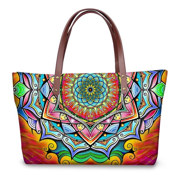

coloranimal brand design ladies bag large shopping shoulder bag zipper retro mandala flower print luxury handbag women tote bags