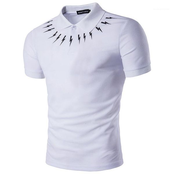 

polos casual short sleeve slim polos men clothing men designer print polos fashion natural color lapel neck, White;black