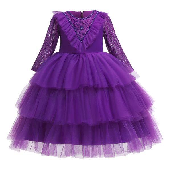 

europe and america girls lace solid color princess dress tutu infants children long sleeve wedding dress flower boys/flower girl, Red;yellow