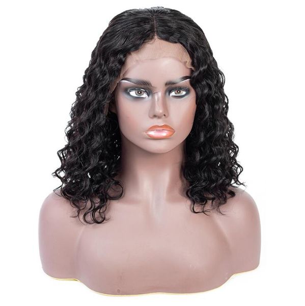 

deep wave human hair wigs 8"-16" women bob lace front wigs 13*4 hair wigs europe africa fashion full hand weaving natural color, Black;brown