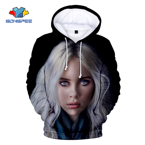

3d hot billie eilish hoodie дама мужчины мужчины пара толстовка дети дети 3d капюшон мода billie eilish девушка осень куртка, Black