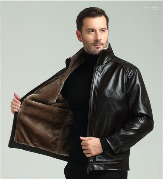 

winter jacket casual long sleeve mens coats mens designer pu leather jacket fashion zipper thick warm, Black