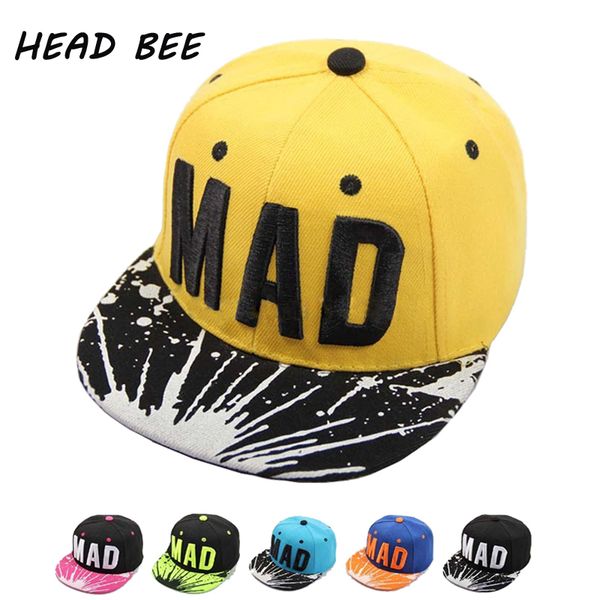 

head bee] 2017 trend hat snapback cap children embroidery mad letter baseball caps kid boys and girls flat hip hop cap, Black;white
