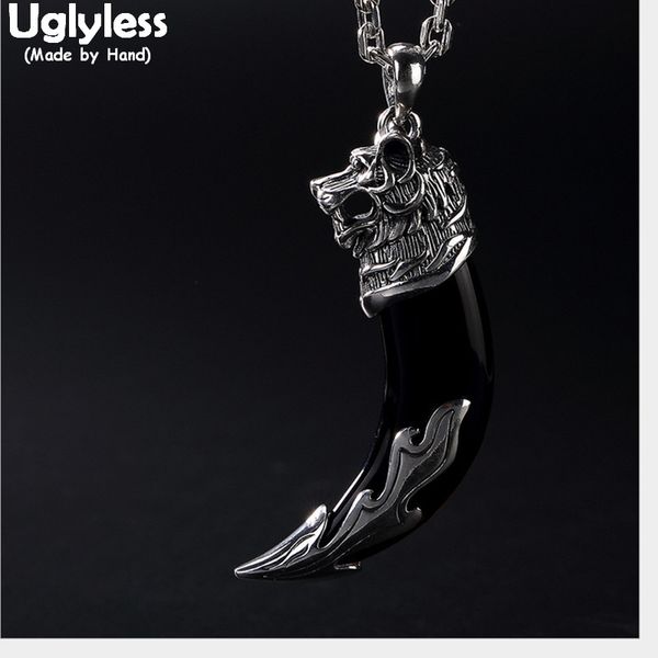 

uglyless real solid 990 pure silver wolf handmade подвеска для мужчин прохладных паровые punk fine jewelry халцедона ожерелья без цепей