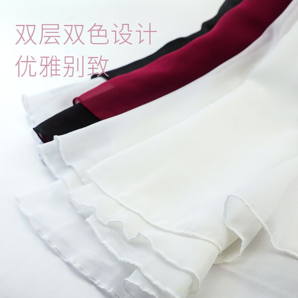 

female dance lace-up clothing teachers mid-length gymnastic double layer chiffon dress nation ballet yi pian qun, Blue;black