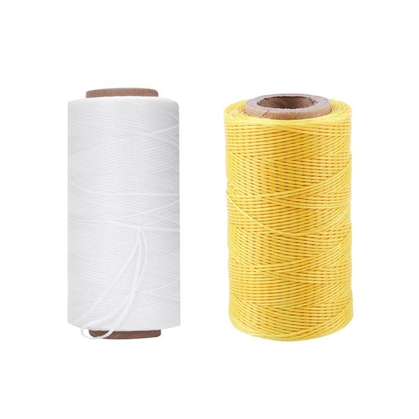 

2pcs 260m 150d 1mm кожа шитье вощеная wax резьбы рука иглы шнур крафт - белый желтый, Black;white