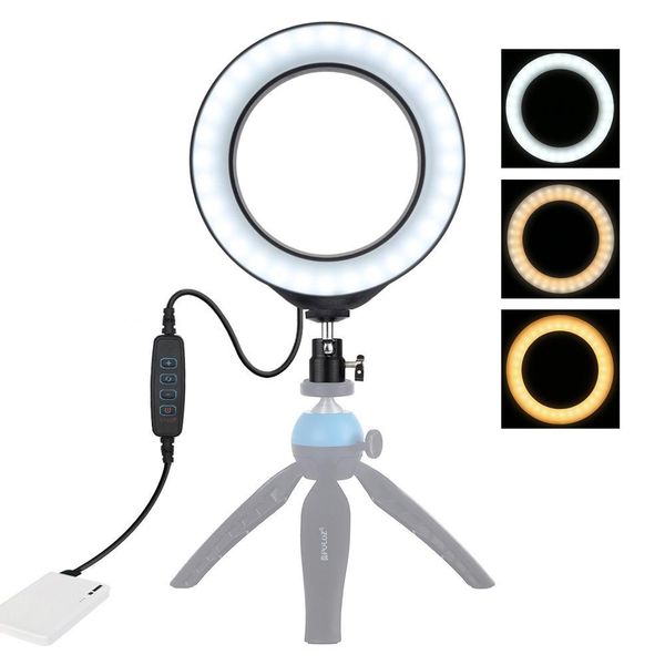 

puluz 6.2 inch 16cm usb 3 modes dimmable led ring vlogging pgraphy video lights with cold shoe tripod ball head