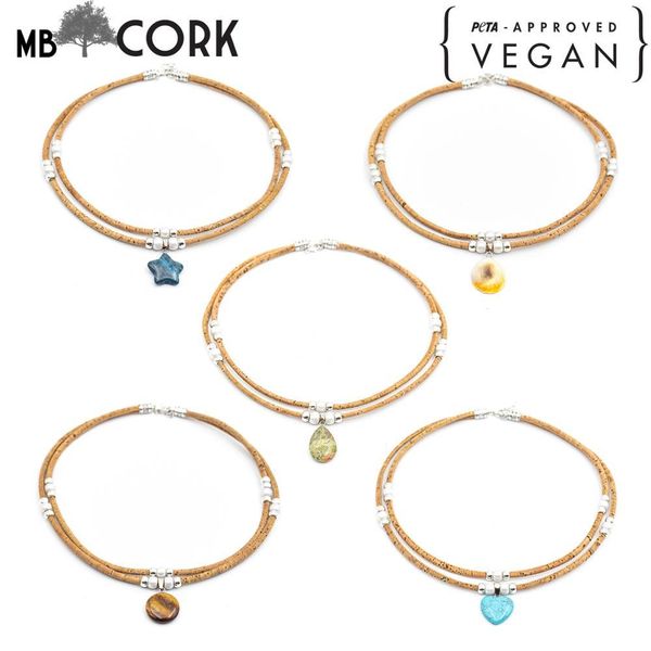 

natural cork handmade original natural stone pattern handmade women cork necklace n-189-mix-5, Silver