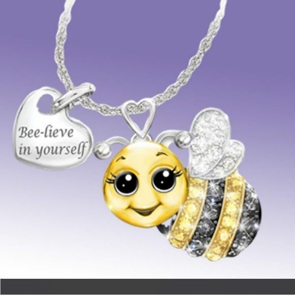 

zircon cartoon animal pendant necklace woman personality bee owl ladybug lettering sweater chain korean fashion jewelry, Silver