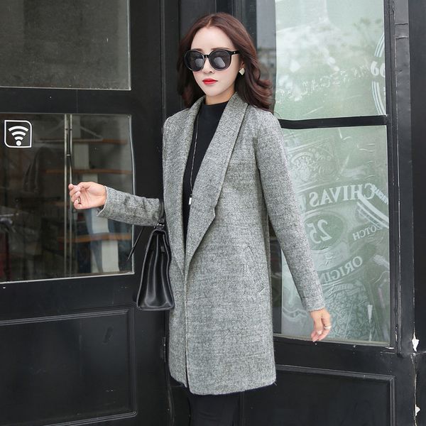 

autumn new fashion 2020 winter woollen overcoat women plus size loose slim long section jacket boutique female parka coat cy92, Black