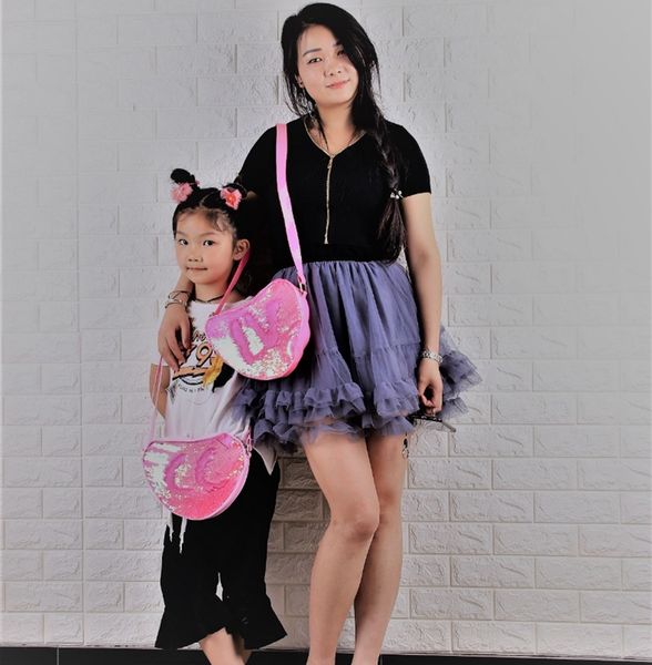 

mermaid purse sequins girls shoulder bags heart shaped crossbody bag kids purse cute student bag travel tote 6 designs yw1354, White