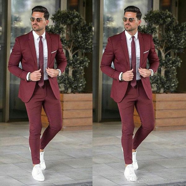 

latest design men suits for wedding groom tuxedos burgundy business man blazer prom party terno masculino slim fit costume homme 2piece, Black;gray
