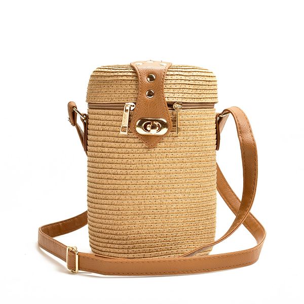 

bucket-shaped pp grass casual woven women's bag retro messenger straw beach bag