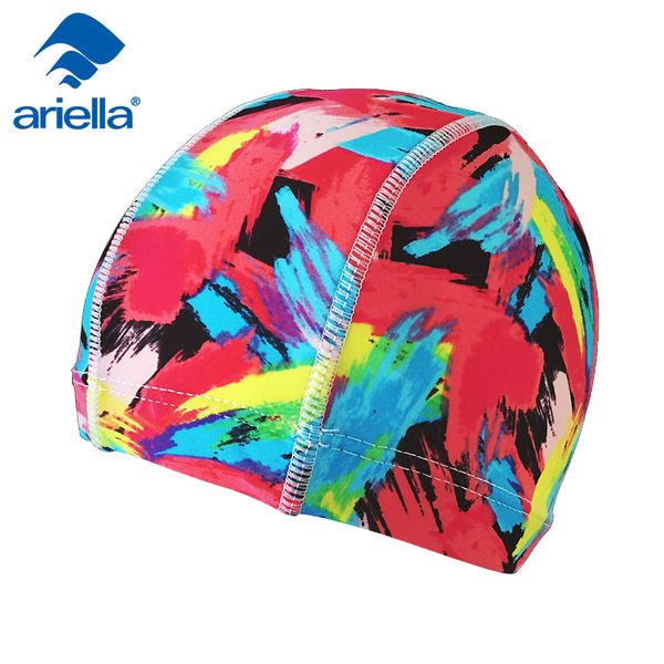 

2016 styles pool women long hair ear protection men sporting hats mesh printed swimming caps fcsha1609
