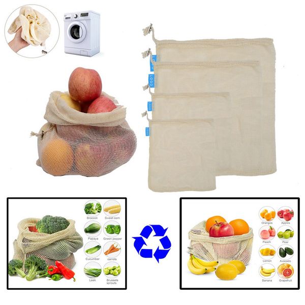 

Reusable Cotton Mesh Grocery Shopping Produce Bags Vegetable Fruit Bags Hand Totes Resable Home Storage Pouch Drawstring Bag HH7-1925