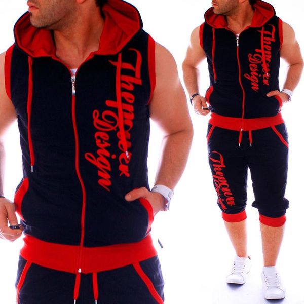 

zogaa мужские спортивные костюмы повседневные мужские jogger set 2 шт без рукавов толстовки с шортами набор письмо печатных спортивный костю, Gray